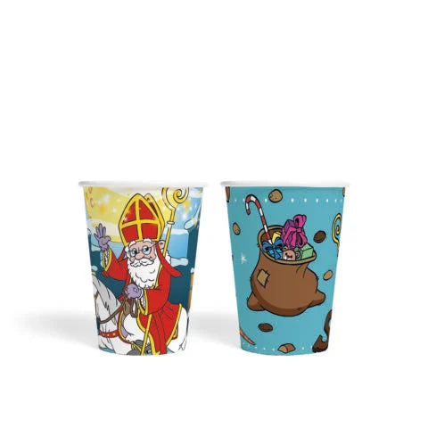 8 Papieren bekers 210 ml Sinterklaas