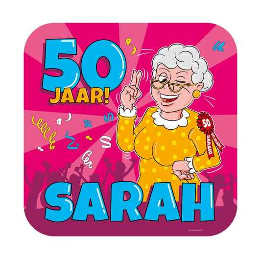 Huldeschild Cartoon - 50 jaar, sarah