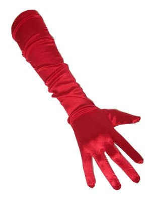 Handschoenen satijn rood 48 cm.