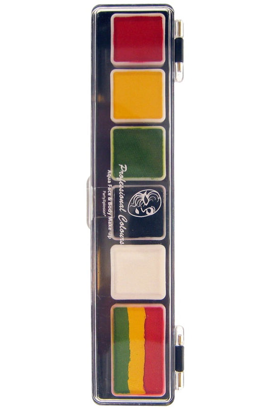 PXP Professional Colours 5 x 3 and 1 x 6 gram rasta colours palet with brush size 25 Regular colours and 1 splitcake.